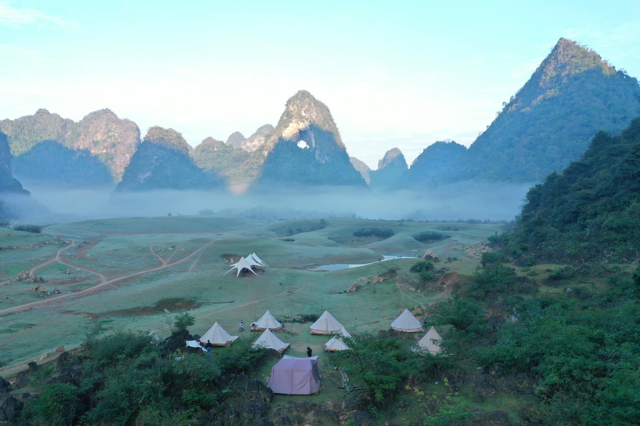 Pass through Tra Linh Town and the scenic Angel Eye Mountain